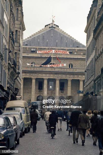 Occupation du théâtre de l'Odéon, à Paris, France, en mai 1968.