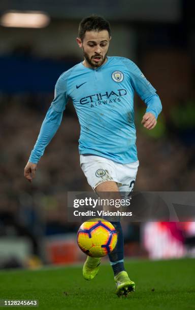 Bernard of Manchester City in action during the Premier League match between Everton FC and Manchester City at Goodison Park on February 6, 2019 in...