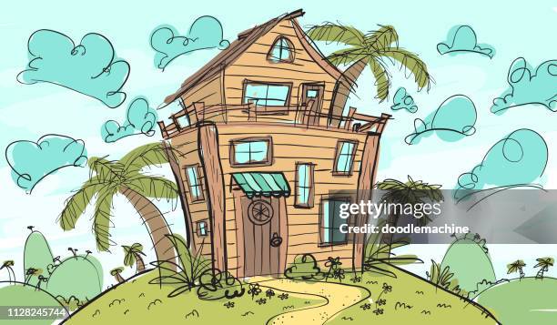 jungle house exterior - house exterior stock illustrations