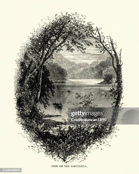 schuylkill river, pennsylvania, 19th century - schuylkill river stock illustrations