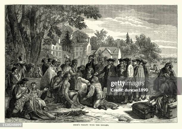 william penn's treaty with the native american's - treaty stock illustrations