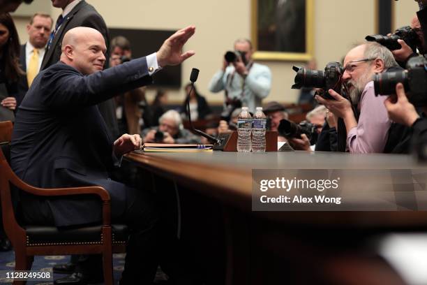 Acting U.S. Attorney General Matthew Whitaker prepares to testify before the House Judiciary Committee in the Rayburn House Office Building on...