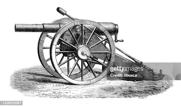 antique illustration of scientific discoveries: war weapons and explosives - canon stock illustrations