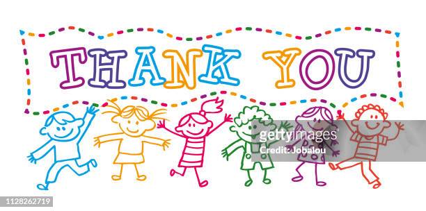 ilustrações de stock, clip art, desenhos animados e ícones de cartoon kids holding a thank you banner message - infantário