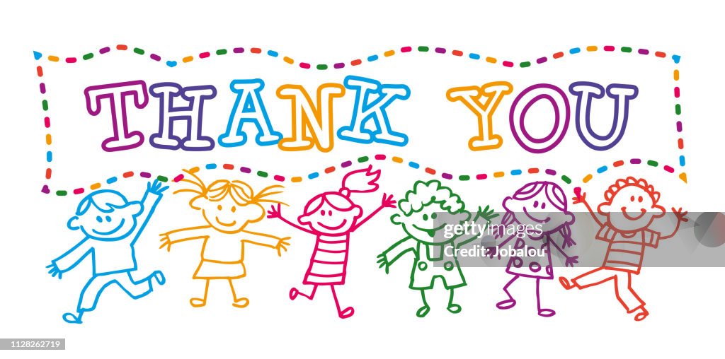 Cartoon Kids holding a Thank You banner message