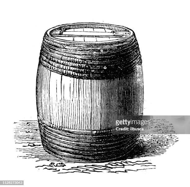 antique illustration of scientific discoveries: fish farming - barrels stock illustrations