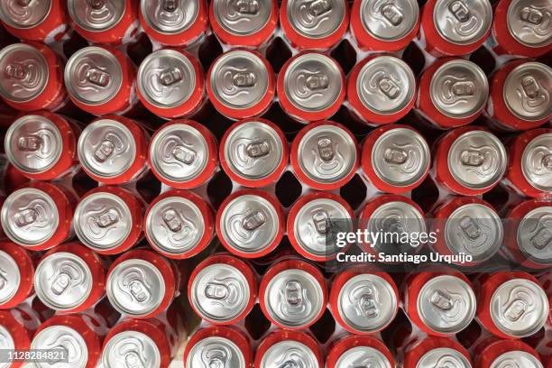 high angle view of drink cans - drinks can stock pictures, royalty-free photos & images