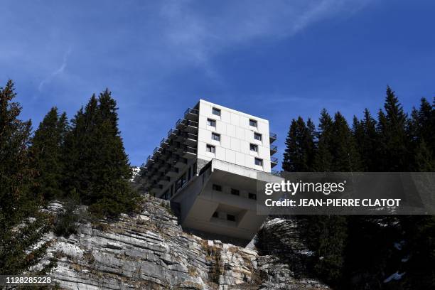 Picture taken on February 28, 2019 at the ski resort of Flaine, central-eastern France, shows the Flaine hotel designed by Hungarian-born architect...