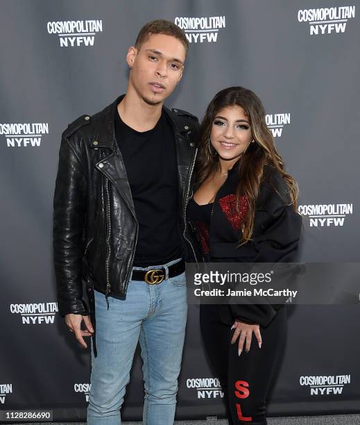 Ario Candelario and Milania Giudice attend the Cosmopolitan NYFW fashion show during New York Fashion Week at Tribeca 360 on February 08, 2019 in New...