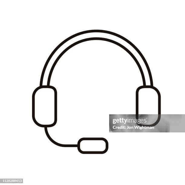 stockillustraties, clipart, cartoons en iconen met headset - dunne lijn telefoonpictogram - headset