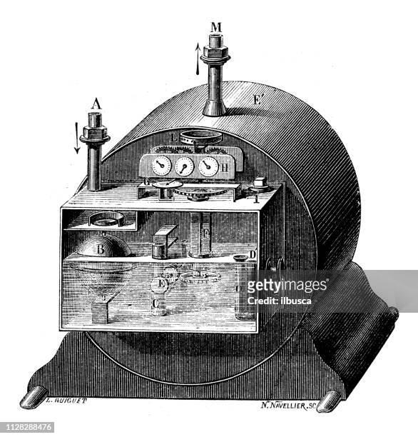 antique illustration of scientific discoveries: gas meter - gas meter stock illustrations