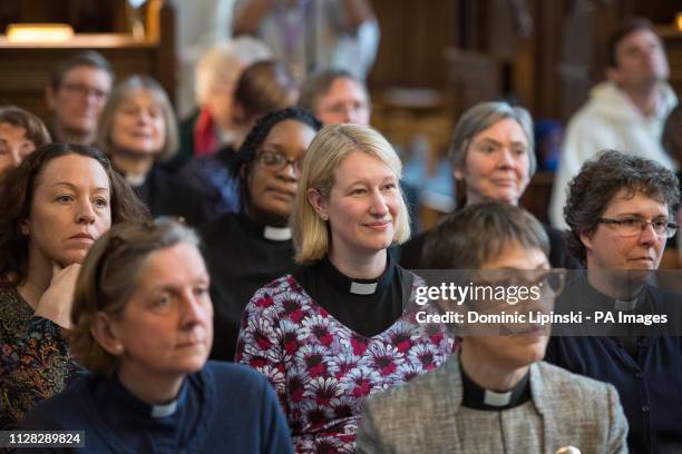 Worshippers during a service of celebration to mark the 25th anniversary of the ordination of women to the priesthood in the Church of England, at...
