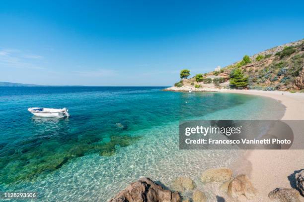 murvica beach, brac island, croatia. - dalmatia region croatia stock-fotos und bilder