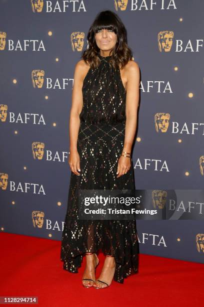 Claudia Winkleman attends the BAFTA Film Gala at the The Savoy Hotel, ahead of the EE British Academy Film Awards this Sunday, on February 08, 2019...