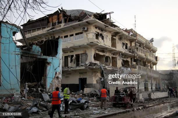 Damaged buildings are seen as team arrives to clean scene after a terror attack carried out with a bomb-laden vehicle in the Somali capital Mogadishu...