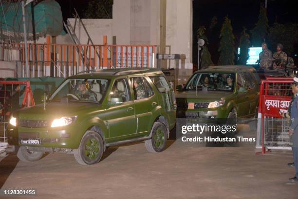 Convoy carries captured Indian pilot Wing Commander Abhinandan Varthaman after his arrival at Pakistani-India border post Wagah on March 1, 2019 in...