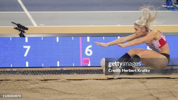 Ivona Dadic of Austria competes in the high jump event of the women's pentathlon on March 1, 2019 in Glasgow, United Kingdom.