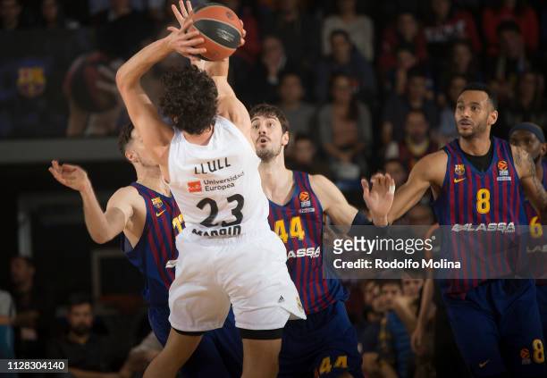 Sergio Llull, #23 of Real Madrid in action during the 2018/2019 Turkish Airlines EuroLeague Regular Season Round 24 game between FC Barcelona Lassa...