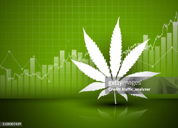 illustrazioni stock, clip art, cartoni animati e icone di tendenza di marijuana - contesto finanziario - quotazione di borsa