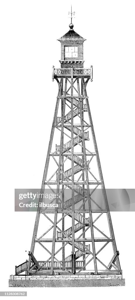 Antieke illustratie van wetenschappelijke ontdekkingen: vuurtoren Pontaillac