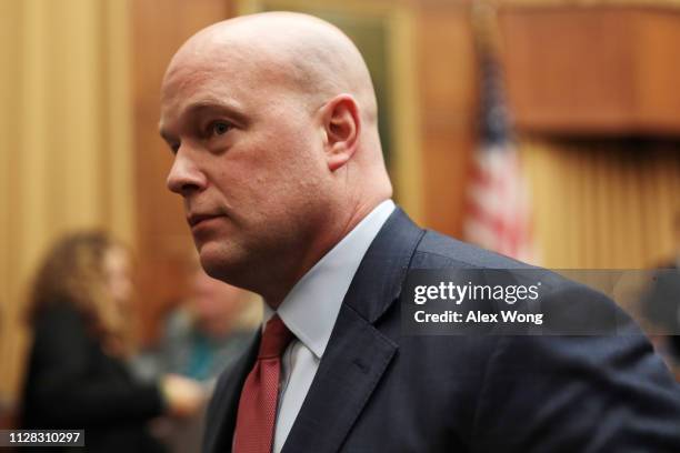 Acting U.S. Attorney General Matthew Whitaker leaves after he testified at a hearing before the House Judiciary Committee in the Rayburn House Office...