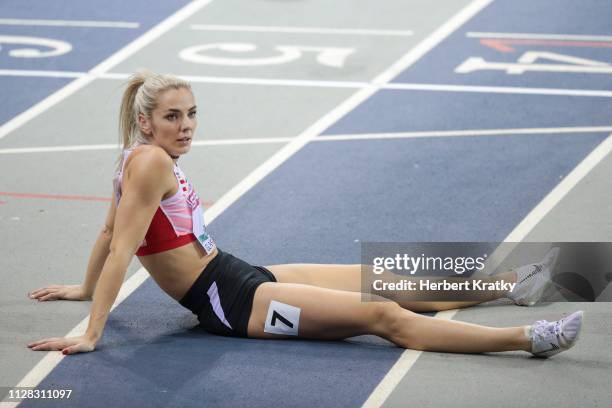 Ivona Dadic of Austria competes in the 800m event of the women's pentathlon on March 1, 2019 in Glasgow, United Kingdom.