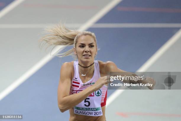 Ivona Dadic of Austria competes in the 800m event of the women's pentathlon on March 1, 2019 in Glasgow, United Kingdom.