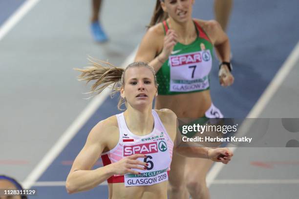 Verena Preiner of Austria competes in the 800m event of the women's pentathlon on March 1, 2019 in Glasgow, United Kingdom.