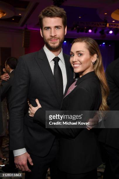 Liam Hemsworth and Miley Cyrus attend WCRF's "An Unforgettable Evening" at the Beverly Wilshire Four Seasons Hotel on February 28, 2019 in Beverly...