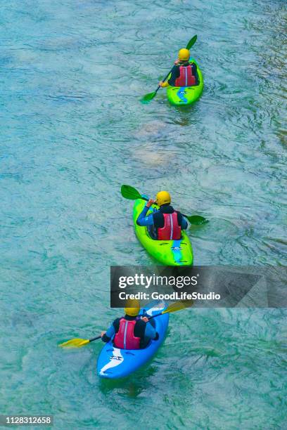 kayaking at river soca - rafting stock pictures, royalty-free photos & images