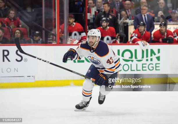 Edmonton Oilers Right Wing Josh Currie skates during the first period of the NHL game between the Ottawa Senators and the Edmonton Oilers on Feb. 28,...
