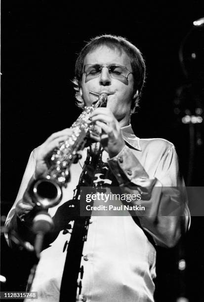 American Jazz musician Tom Scott plays saxophone as he performs onstage at the Aire Crown Theater, Chicago, Illinois, November 25, 1978.