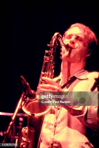 American Jazz musician Tom Scott plays saxophone as he performs onstage at the Aire Crown Theater, Chicago, Illinois, November 25, 1978.