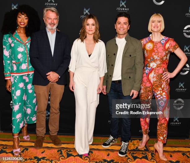 Chantel Riley, Sam Neill, Julia Stiles, Yannick Bisson, and Lauren Lee Smith attend the Photo Call for Ovation at 2019 Winter TCA at The Langham...