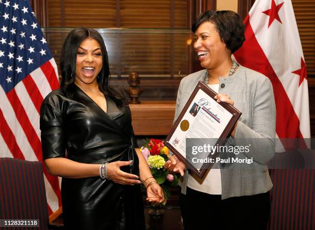 Washington DC Mayor, Muriel Bowser , honors actress Taraji P. Henson with a Proclamation to the City at the Office of the Mayor on February 08, 2019...