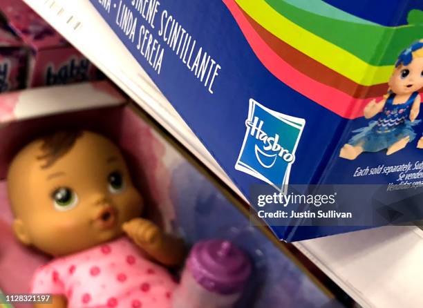 Hasbro toys are displayed at a Target store on February 08, 2019 in San Rafael, California. Hasbro reported fourth quarter earnings that fell short...