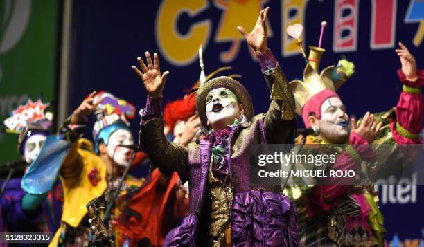 Tabare Cardozo , member of the "murga" "Agarrate Catalina", performs in Montevideo, on February 28, 2019. - Since the beginning of the XX century,...