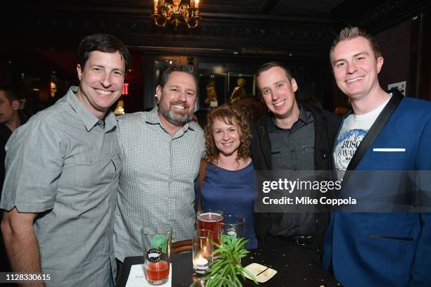 Mike Cooley, Writer-Director, and Producer Scott Owen of One-Eleven Entertainment and cast member Tonya Cornett pose with guests as Anheuser-Busch,...