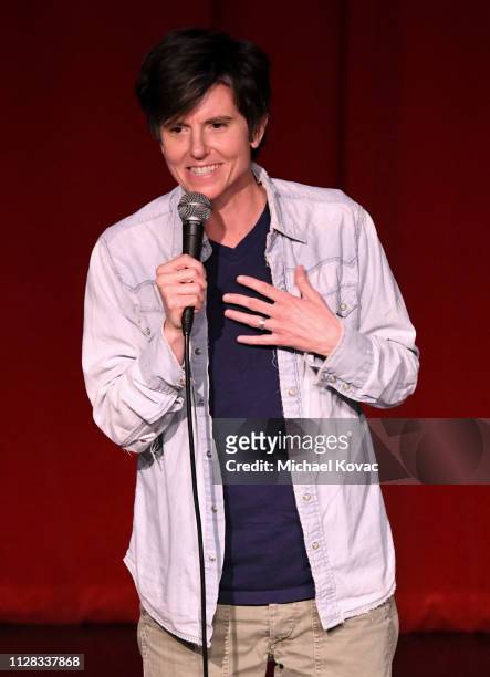 Tig Notaro speaks onstage during the Good For A Laugh Comedy Benefit in support of children affected by war at Largo on March 1, 2019 in Los Angeles,...