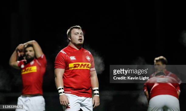 Benoit Piffero of Canada reacts with his teammates following an Argentina XV score during an Americas Rugby Championship match at Westhills Stadium...