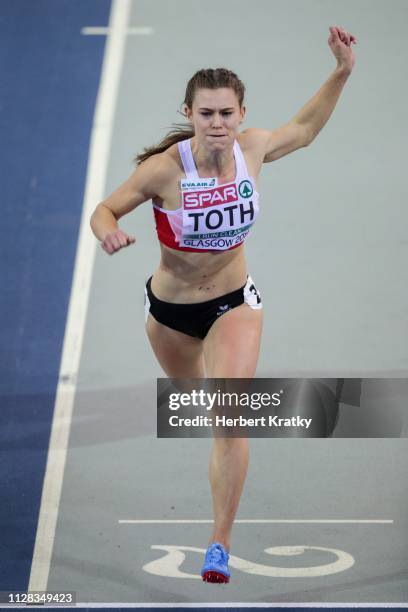 Alexandra Toth of Austria competes in the qualification races of the women's 60m event on March 2, 2019 in Glasgow, United Kingdom.
