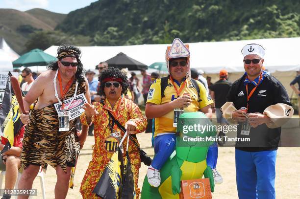 Fans during the Super Rugby pre-season match between the Hurricanes and the Blues at Mangatainoka on February 09, 2019 in Wellington, New Zealand.