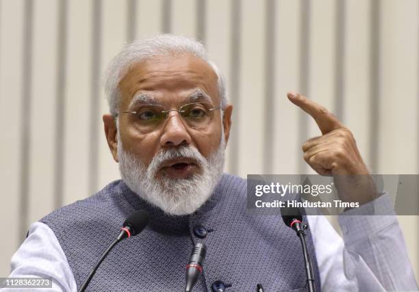 Prime Minister Narendra Modi addresses the Construction Technology India Event 2019, at Vigyan Bhawan, on March 2, 2019 in New Delhi, India.