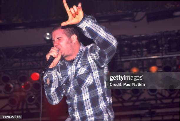 American Rock musician Phil Anselmo, of the group Pantera, performs onstage at the Aragon Ballroom, Chicago, Illinois, March 4, 1993.