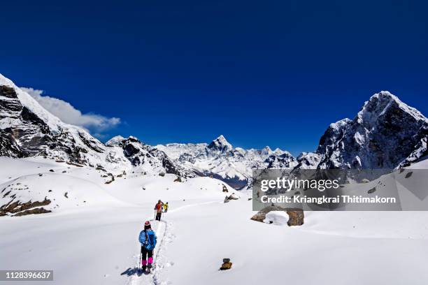 walking to everest base camp. - nepal road stock pictures, royalty-free photos & images