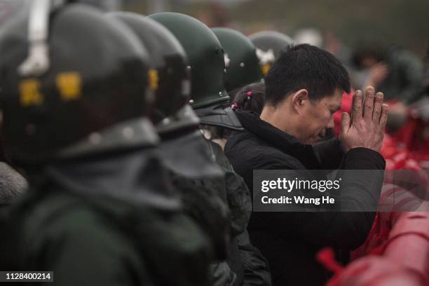 Man worships the God of Fortune at the Guiyuan Temple on February 09, 2019 in Wuhan, Hubei province, China. The fifth day in the lunar new year is...