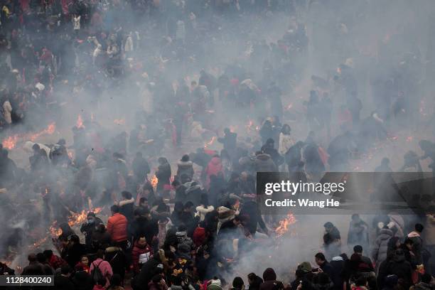 The People worship the God of Fortune at the Guiyuan Temple on February 09, 2019 in Wuhan, Hubei province, China. The fifth day in the lunar new year...