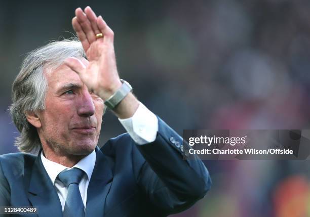 Teary eyed Billy Bonds applauds the fans as he walks onto the pitch to open a stand named after him ahead of the Premier League match between West...