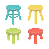 Different stool with three legs vector set.