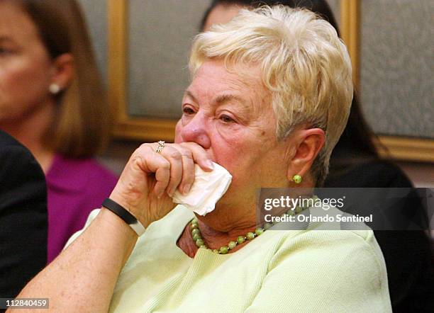 Marion Loverde, mother of SeaWorld trainer Dawn Brancheau, is emotional Wednesday, March 24 during a court hearing in Orlando, Florida. Judge...